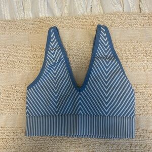 Garage Blue and Cream V-Neck Striped Sports Bralette